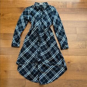 Love Notes Black and White Plaid High-Low Shirt Dress